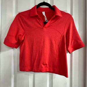 Lululemon Athletica Red Crop Polo Top